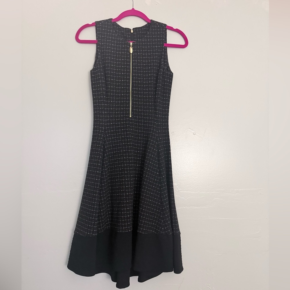 Donna Karan Black Tweed Midi Dress with Gold Zip